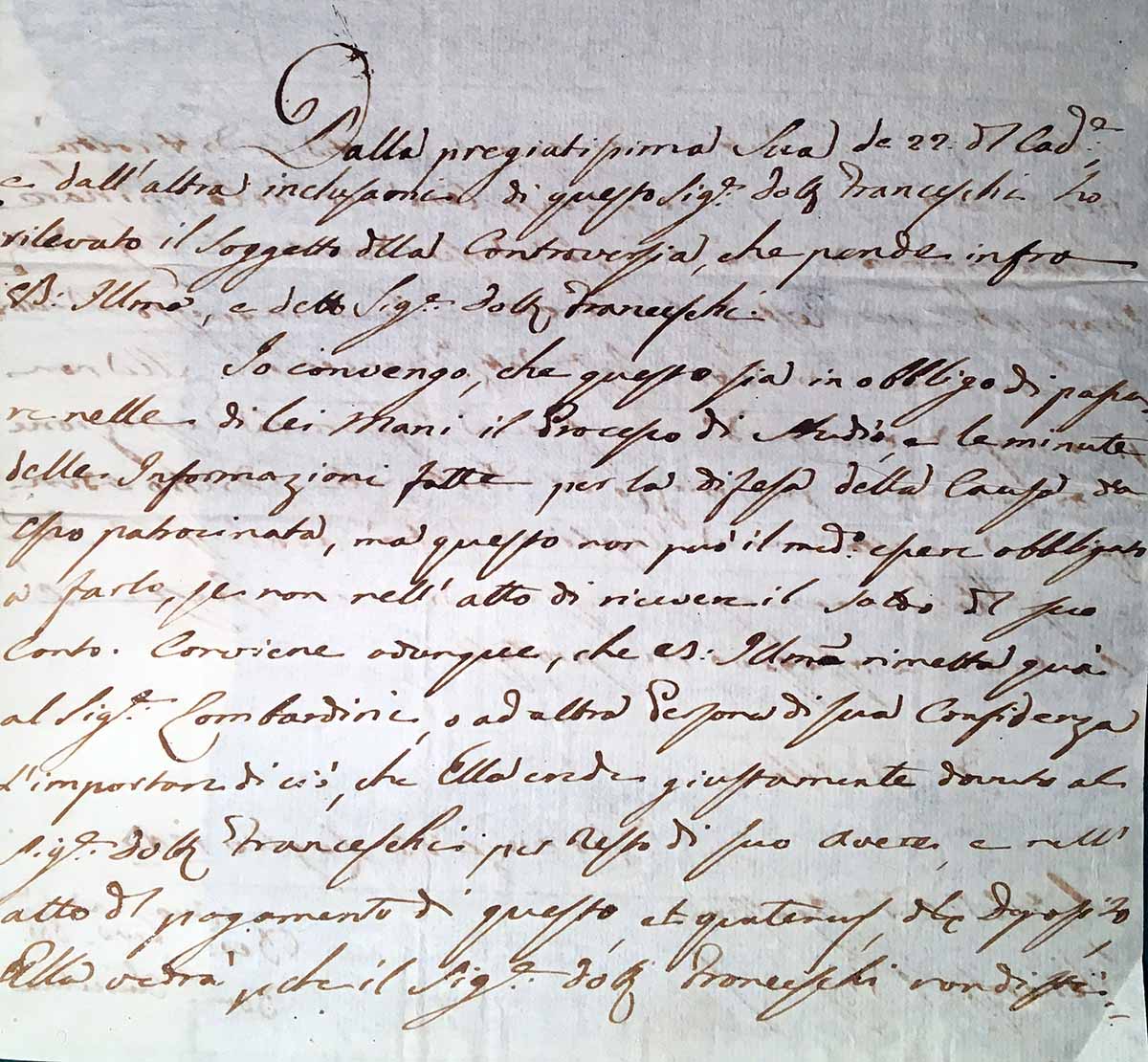 Domenico Chiocchini sua lettera