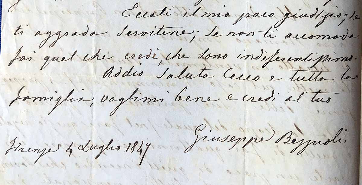 Giuseppe Bezzuoli sua lettera